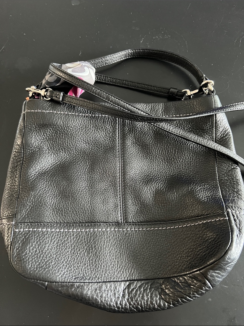 Coach Black Leather Crossbody with Scarf Detail